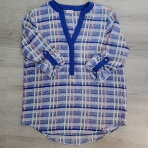 Pixley Medium Blue/white/yellow Polyester V neck blouse [25]